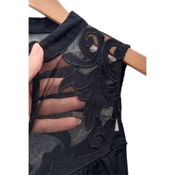 Free People Top Womens XS Black Sleeveless Embroidery Coquette Floral Flowy Boho - Picture 6 of 10
